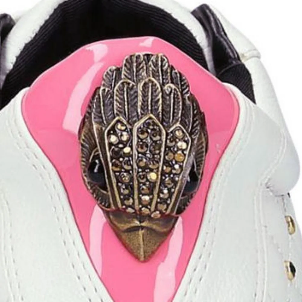 Kurt Geiger Ludo Metal Bird Embellished White Leather Sneakers Bejeweled Shoes 6